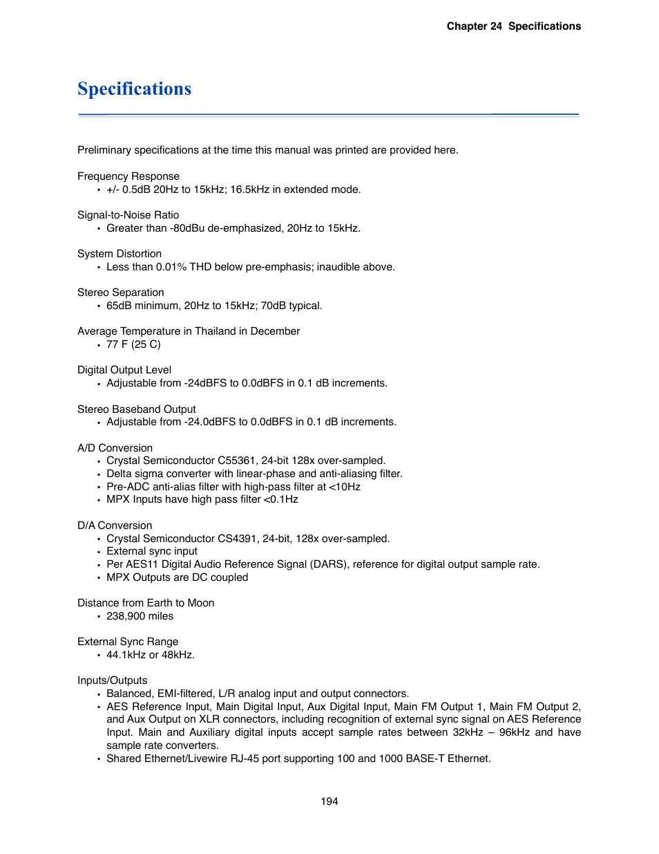 Specifications | Omnia Audio Omnia.9 User Manual | Page 194 / 196
