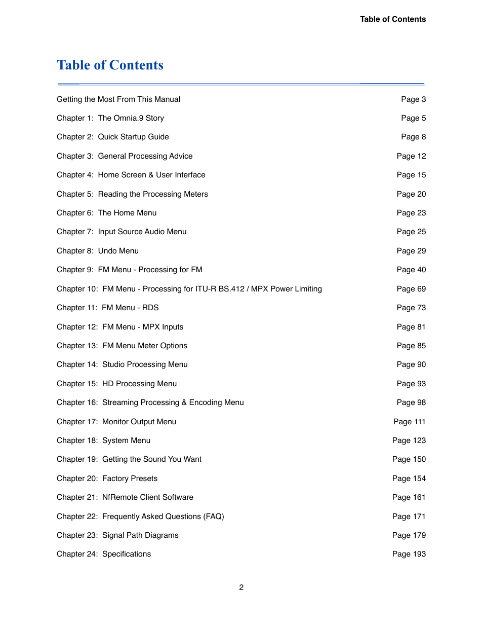 Omnia Audio Omnia.9 User Manual | Page 2 / 196