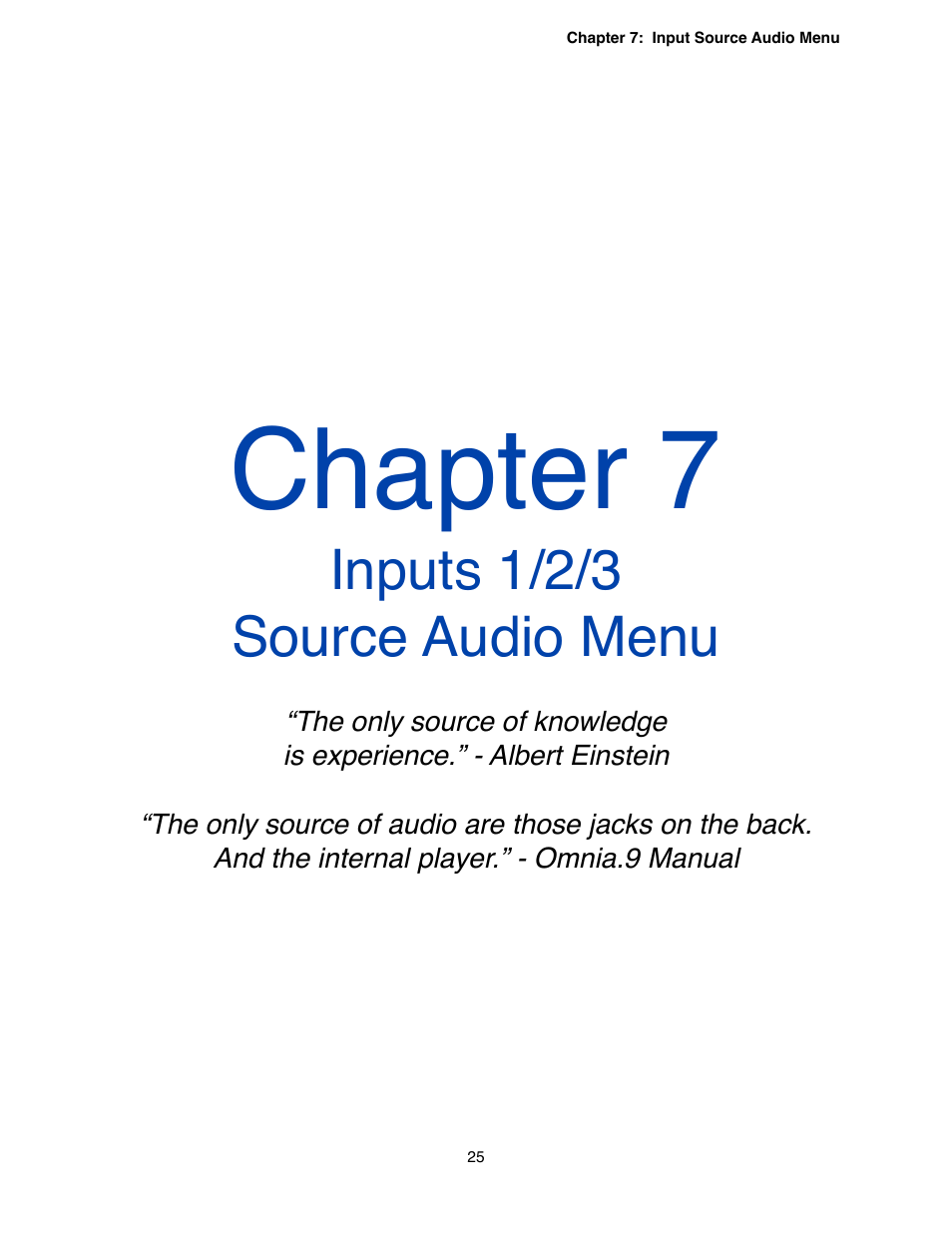 Chapter 7 - inputs 1/2/3 source audio menu, Chapter 7, Inputs 1/2/3 source audio menu | Omnia Audio Omnia.9 User Manual | Page 25 / 196