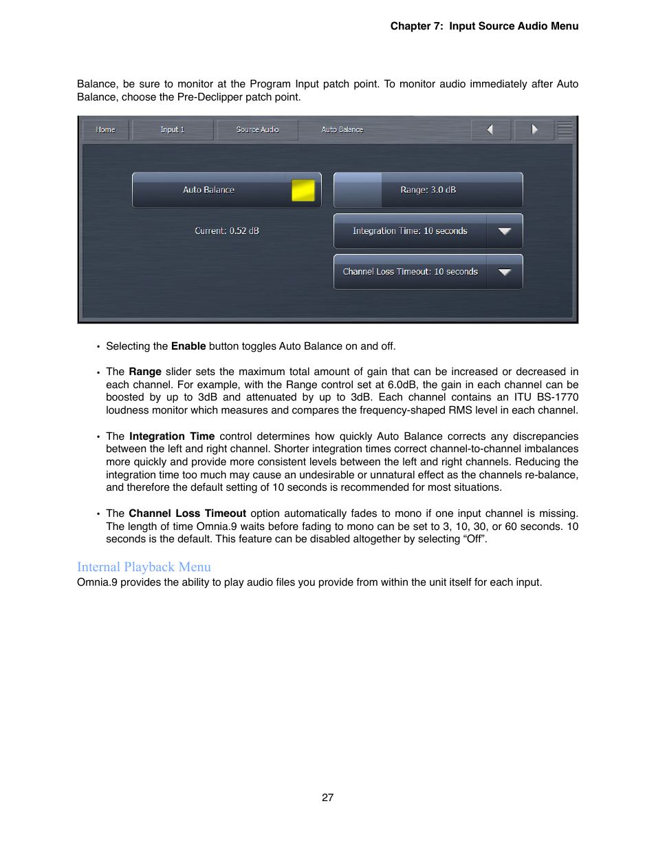 Internal playback menu | Omnia Audio Omnia.9 User Manual | Page 27 / 196