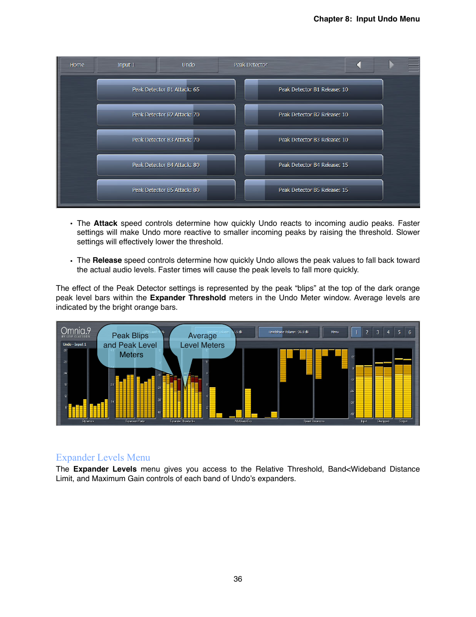 Expander levels menu | Omnia Audio Omnia.9 User Manual | Page 36 / 196