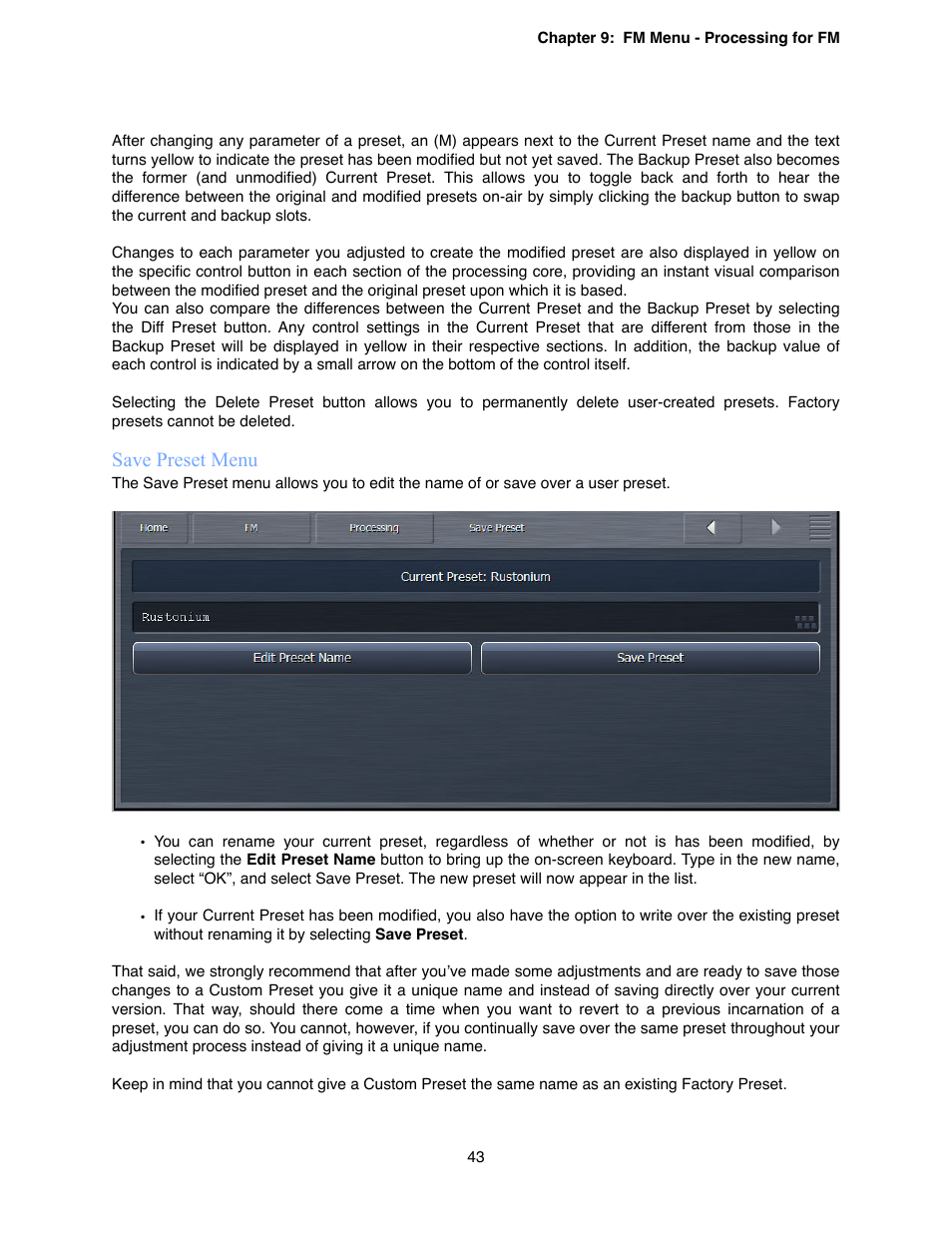 Save preset menu | Omnia Audio Omnia.9 User Manual | Page 43 / 196