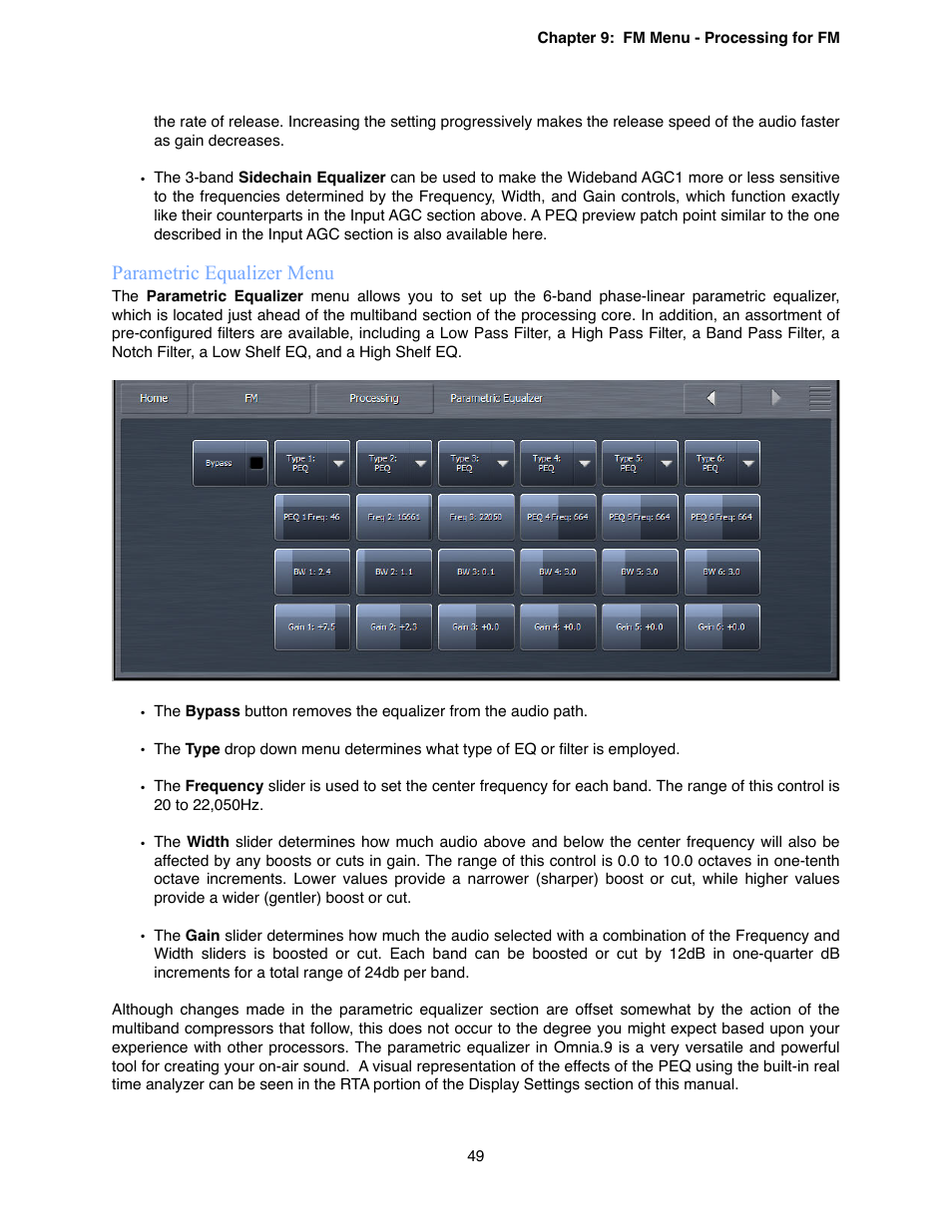Parametric equalizer menu | Omnia Audio Omnia.9 User Manual | Page 49 / 196