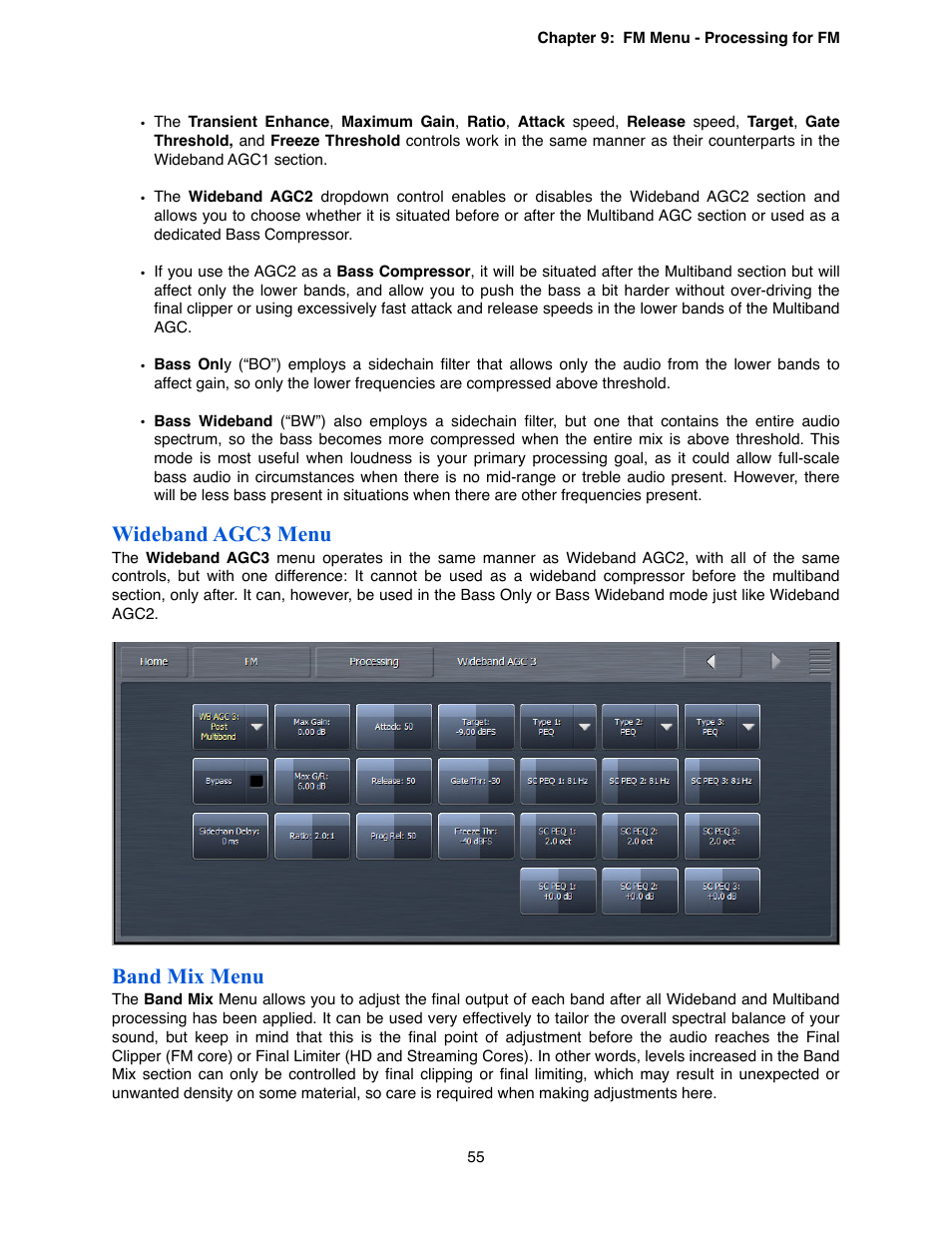 Wideband agc3 menu, Band mix menu | Omnia Audio Omnia.9 User Manual | Page 55 / 196