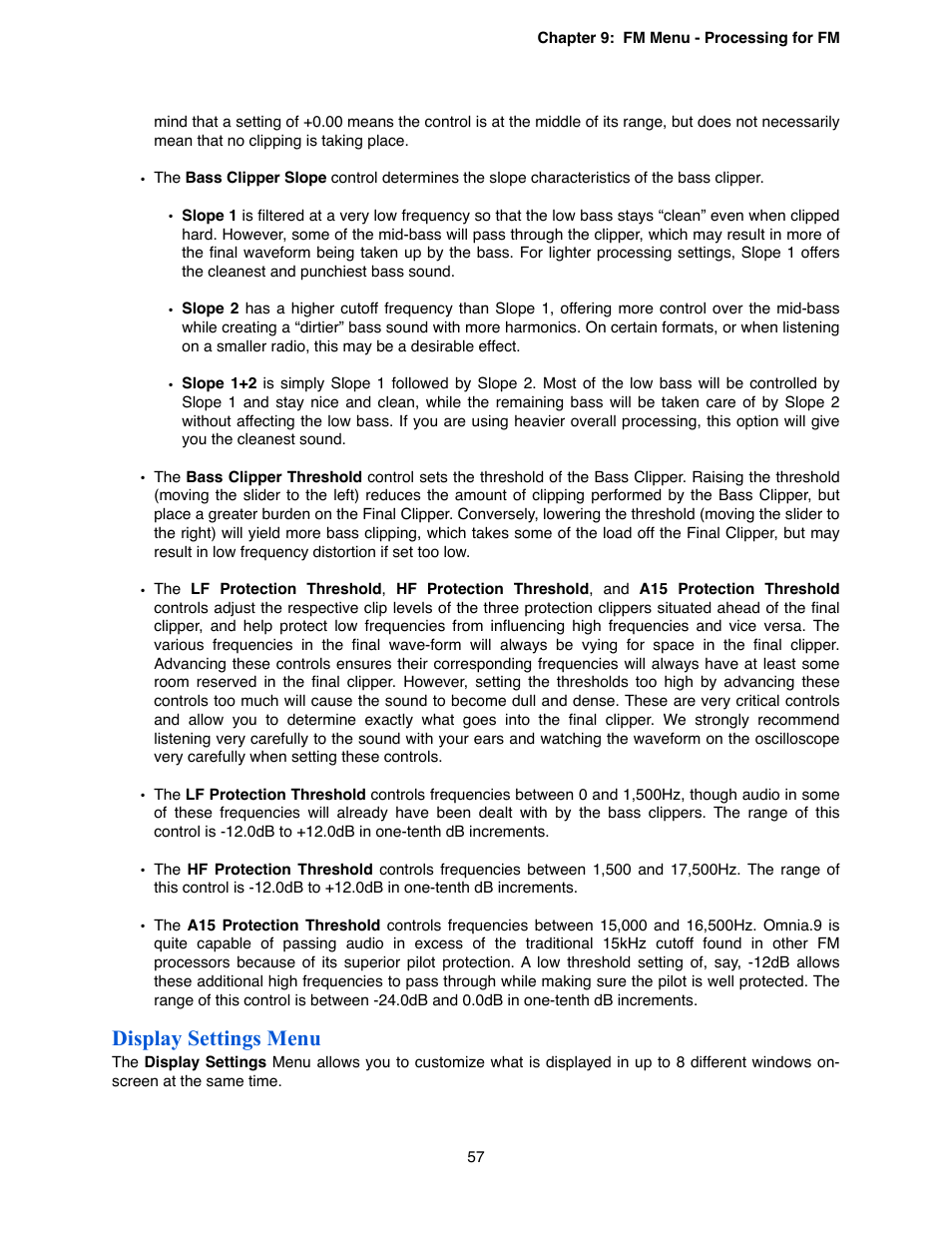 Display settings menu | Omnia Audio Omnia.9 User Manual | Page 57 / 196