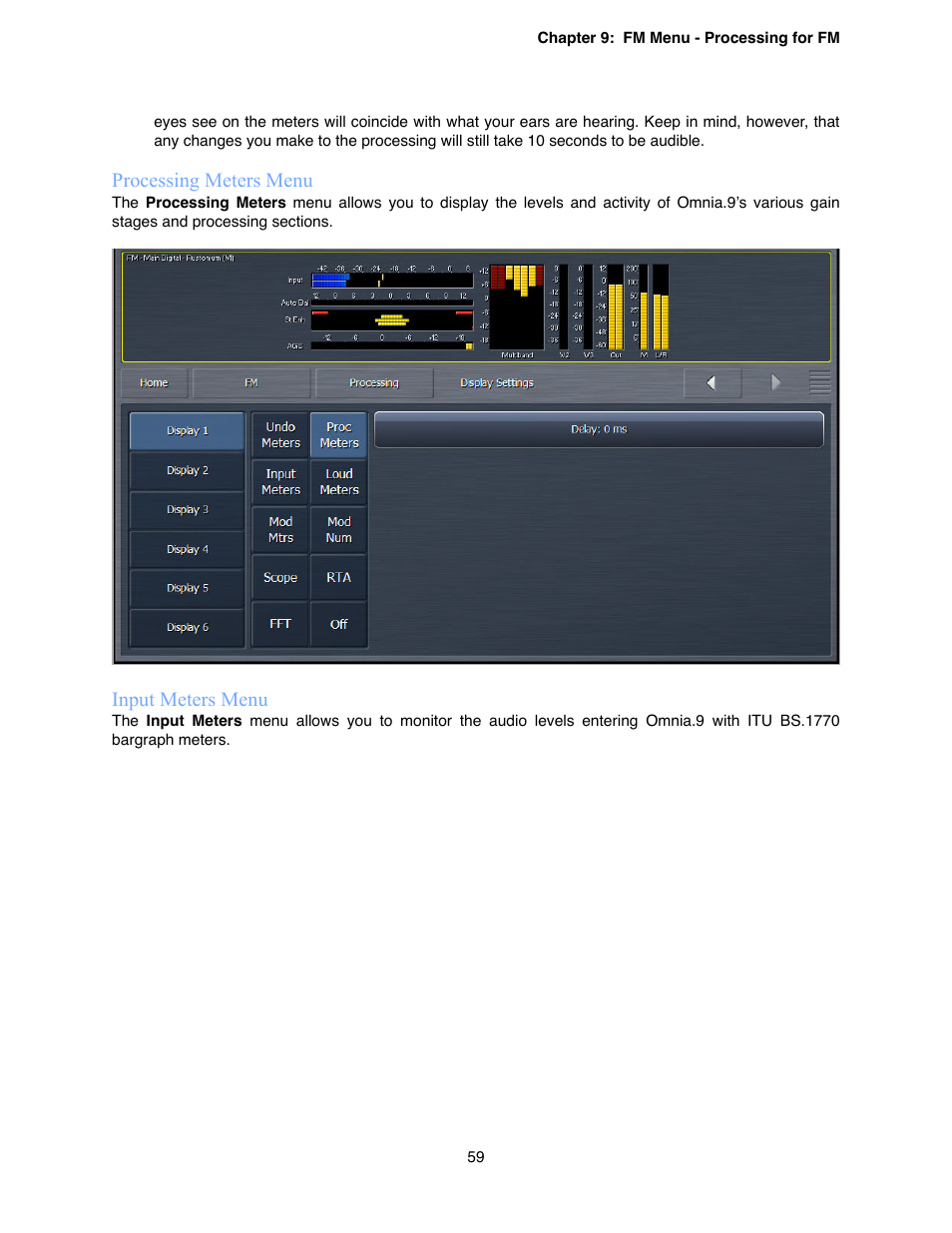 Processing meters menu, Input meters menu | Omnia Audio Omnia.9 User Manual | Page 59 / 196