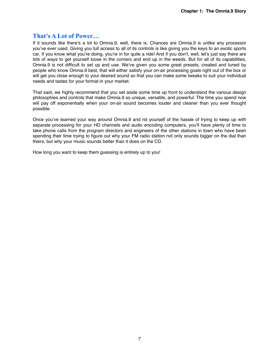 That’s a lot of power | Omnia Audio Omnia.9 User Manual | Page 7 / 196