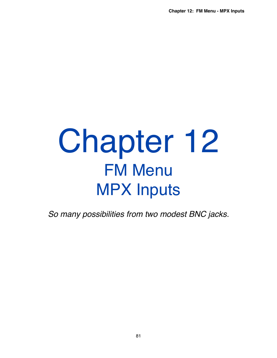 Chapter 12 - fm menu mpx inputs, Chapter 12, Fm menu mpx inputs | Omnia Audio Omnia.9 User Manual | Page 81 / 196