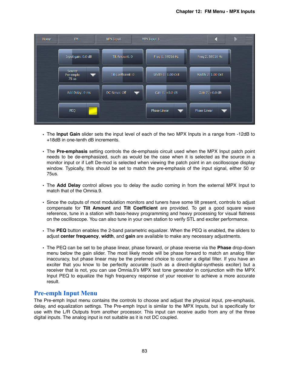 Pre-emph input menu | Omnia Audio Omnia.9 User Manual | Page 83 / 196