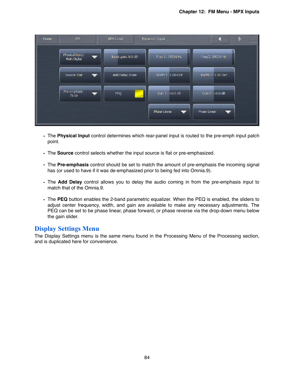 Display settings menu | Omnia Audio Omnia.9 User Manual | Page 84 / 196