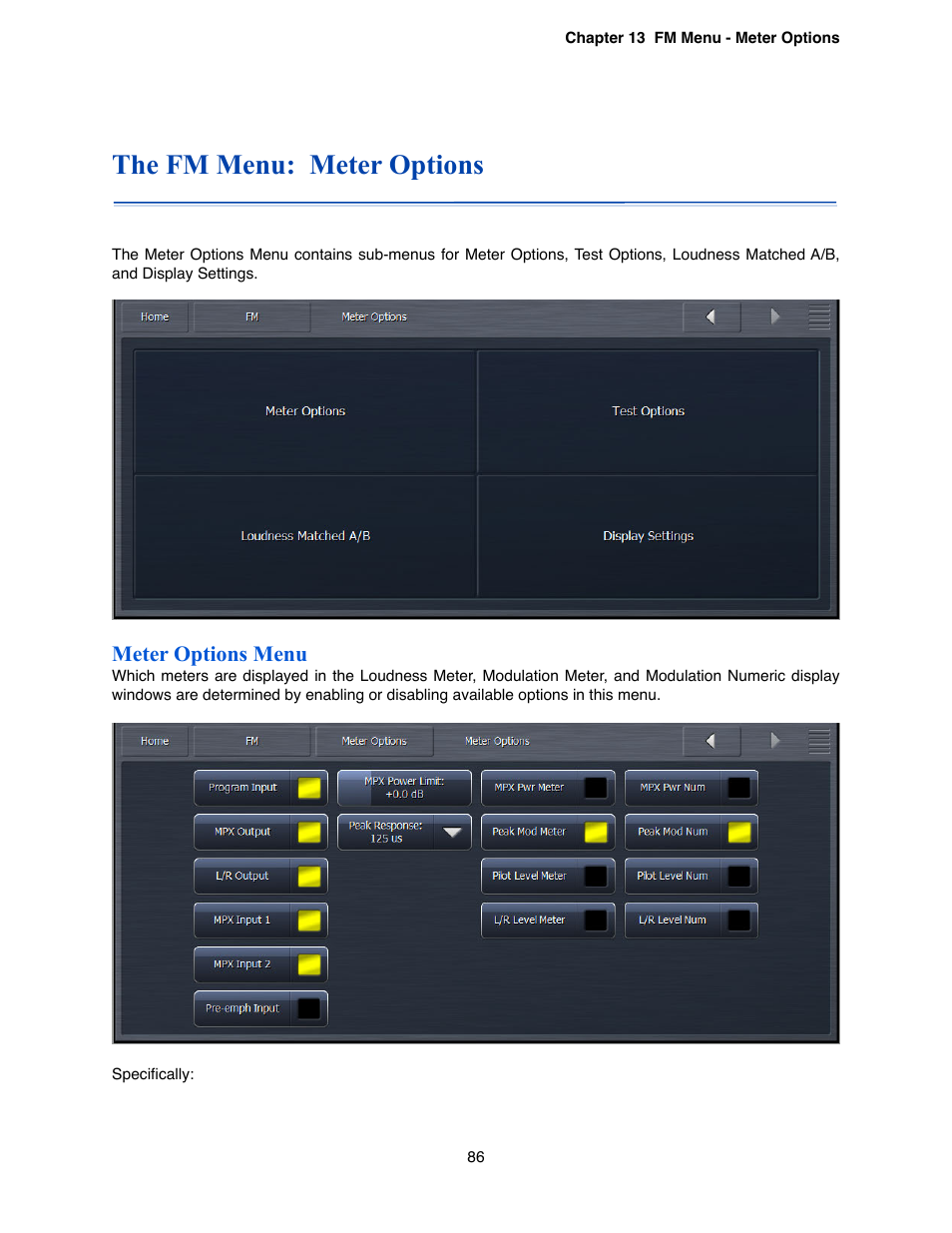 The fm menu: meter options, Meter options menu | Omnia Audio Omnia.9 User Manual | Page 86 / 196