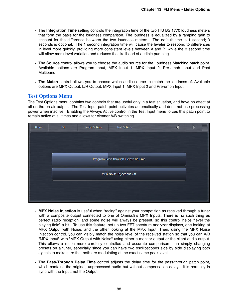 Test options menu | Omnia Audio Omnia.9 User Manual | Page 88 / 196