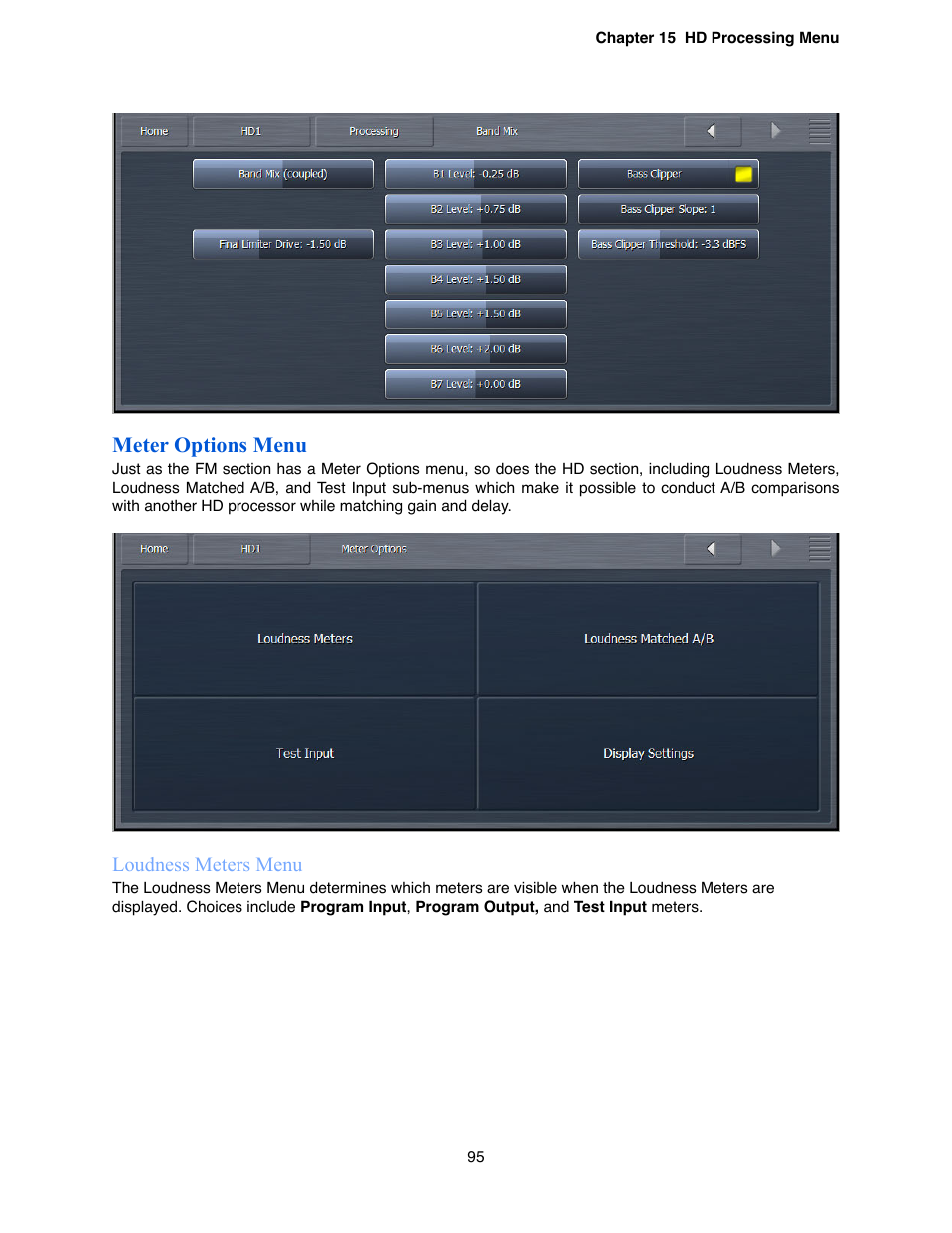 Meter options menu, Loudness meters menu | Omnia Audio Omnia.9 User Manual | Page 95 / 196