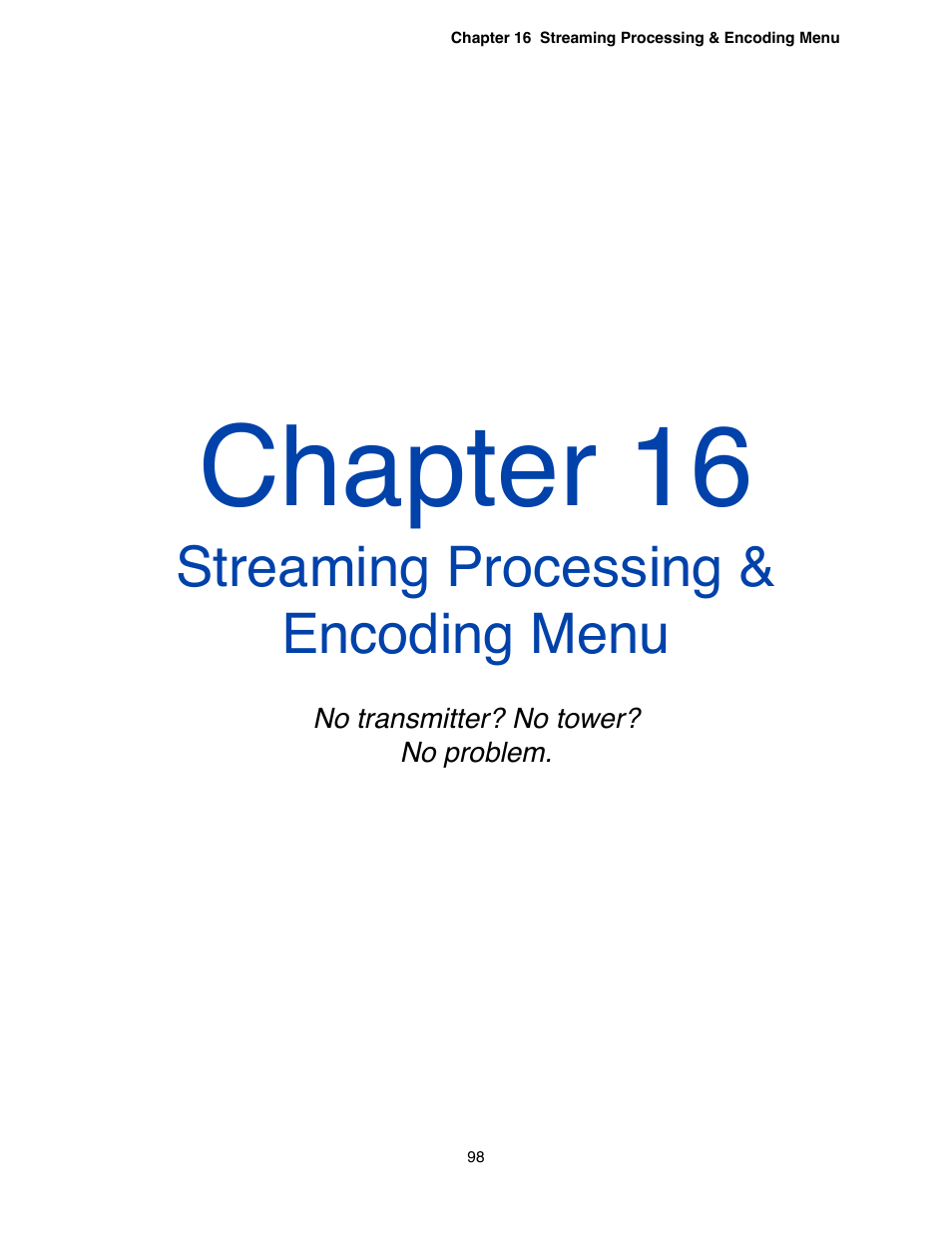 Chapter 16 - streaming processing & encoding menu, Chapter 16, Streaming processing & encoding menu | Omnia Audio Omnia.9 User Manual | Page 98 / 196