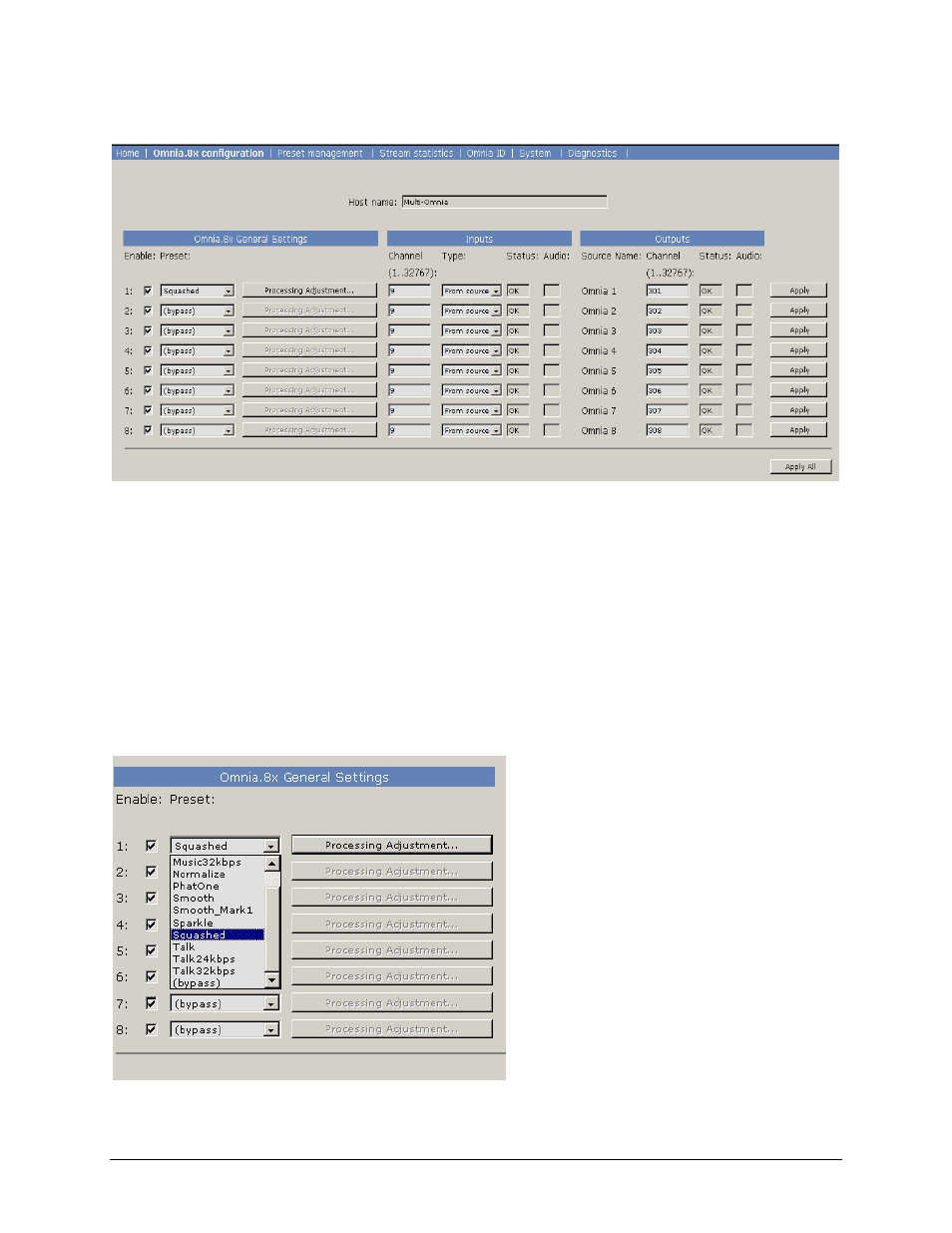 Omnia 8x configuration menu, Preset selection | Omnia Audio Omnia 8x User Manual | Page 19 / 42