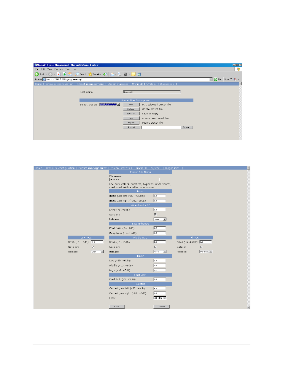 Preset management menu | Omnia Audio Omnia 8x User Manual | Page 20 / 42