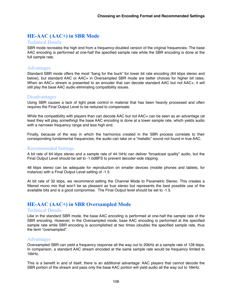 He-aac (aac+) in sbr mode, He-aac (aac+) in sbr oversampled mode | Omnia Audio Omnia.9/XE User Manual | Page 106 / 108