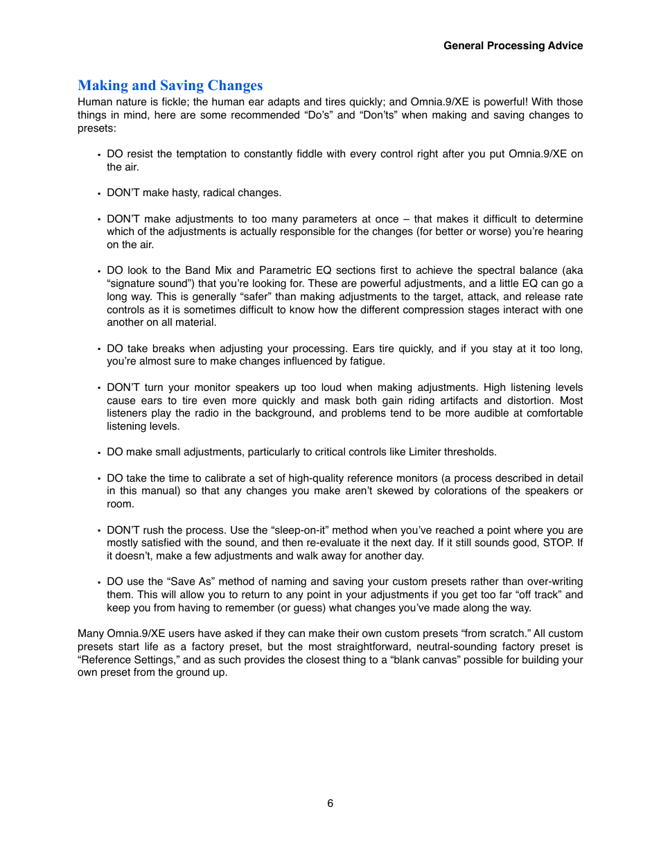 Making and saving changes | Omnia Audio Omnia.9/XE User Manual | Page 6 / 108