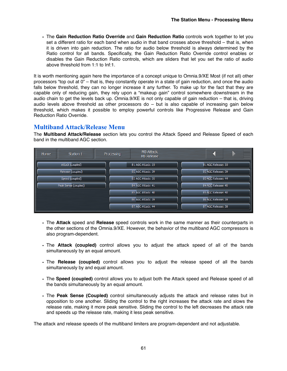 Multiband attack/release menu | Omnia Audio Omnia.9/XE User Manual | Page 61 / 108