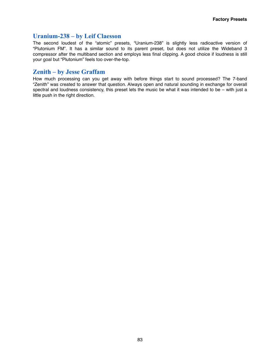 Uranium-238 – by leif claesson, Zenith – by jesse graffam | Omnia Audio Omnia.9/XE User Manual | Page 83 / 108