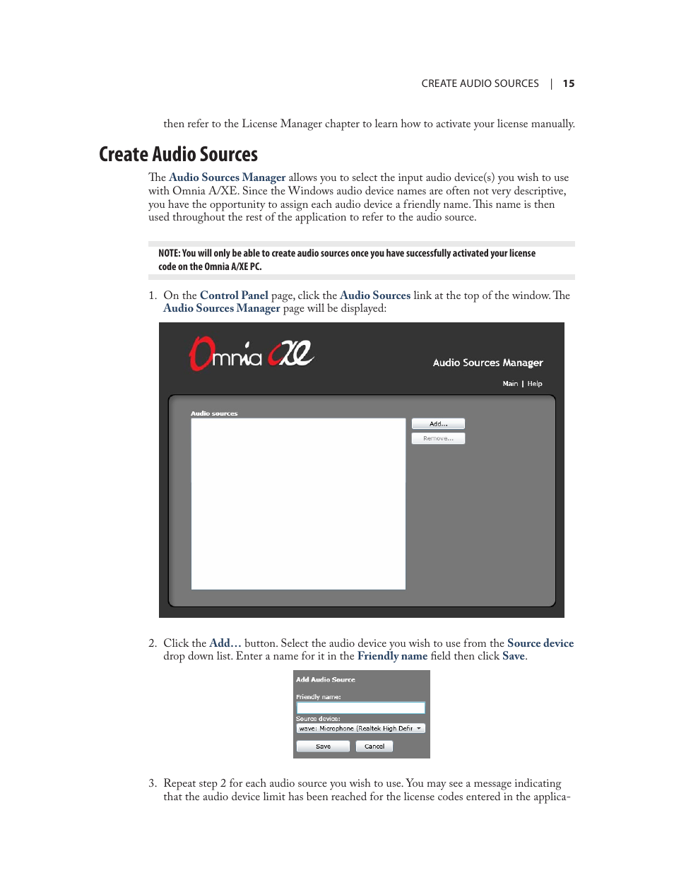 Create audio sources | Omnia Audio Omnia A/XE User Manual | Page 21 / 96