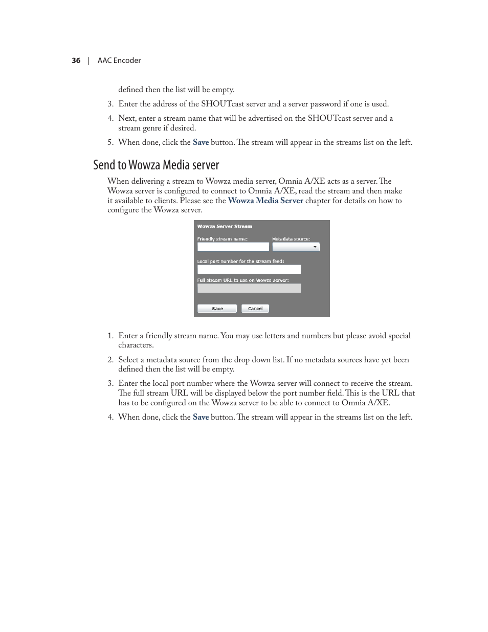 Send to wowza media server | Omnia Audio Omnia A/XE User Manual | Page 42 / 96