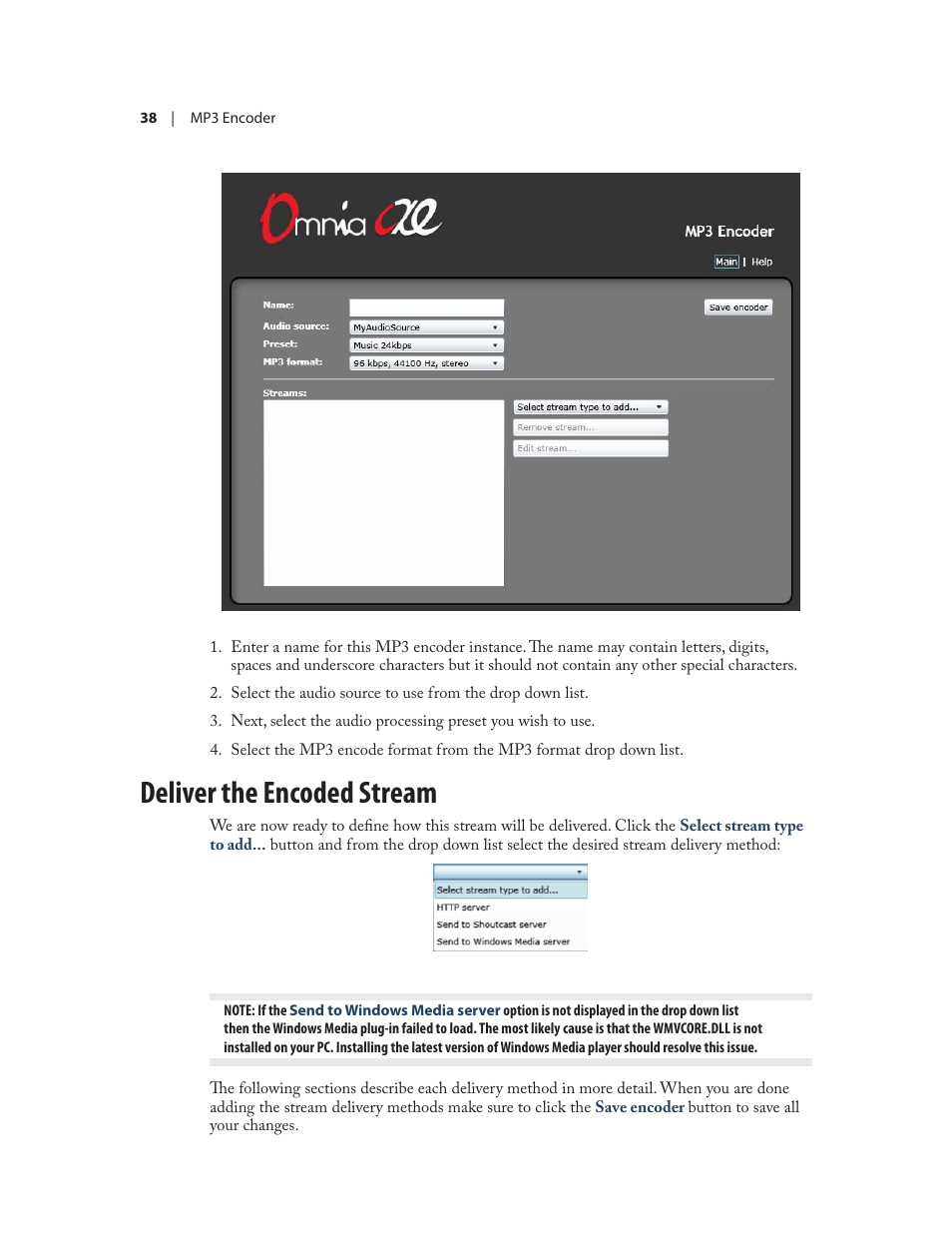 Deliver the encoded stream | Omnia Audio Omnia A/XE User Manual | Page 44 / 96