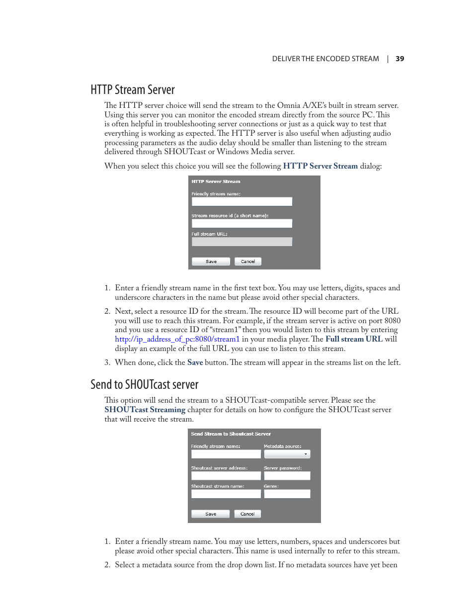 Send to shoutcast server | Omnia Audio Omnia A/XE User Manual | Page 45 / 96