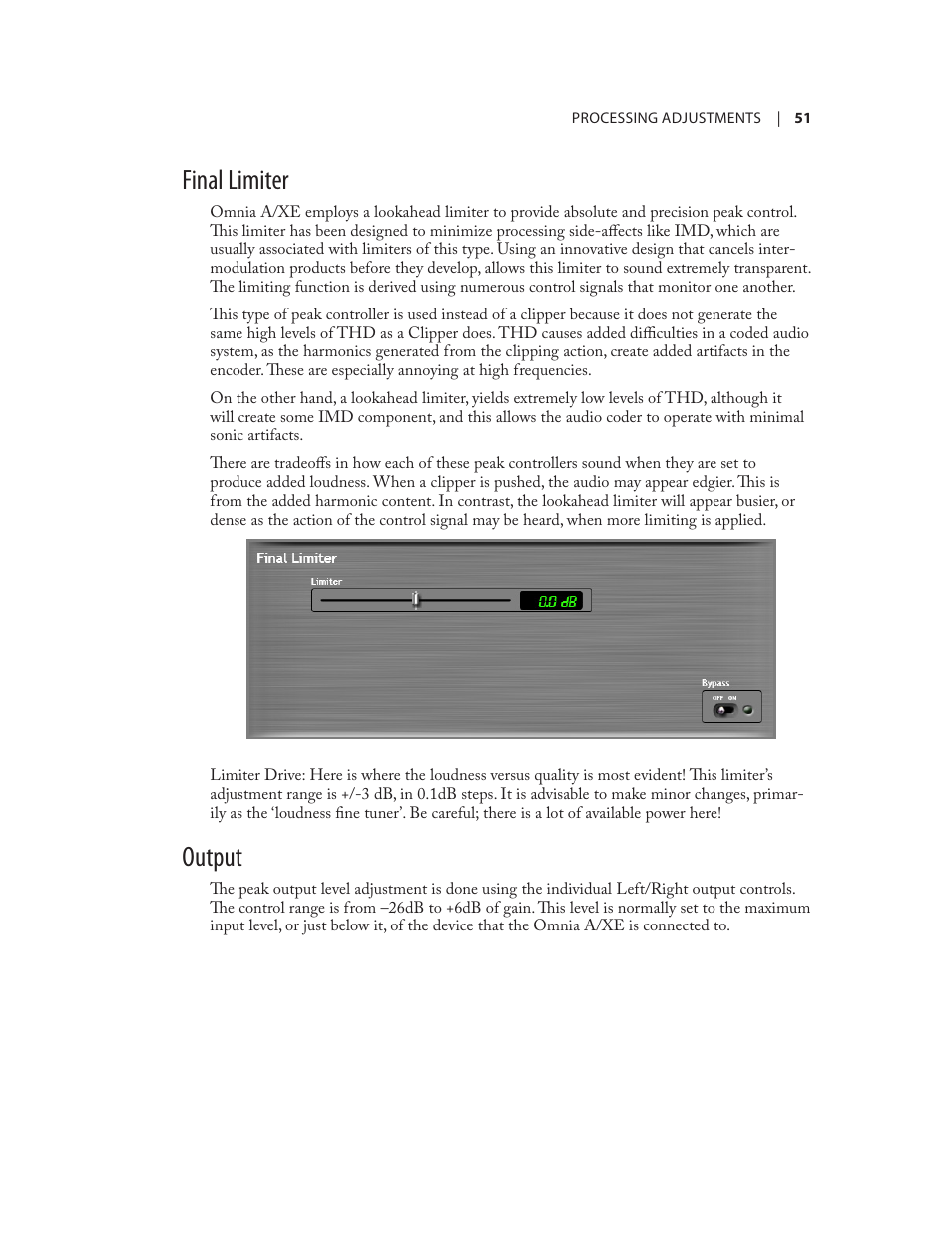 Final limiter, Output | Omnia Audio Omnia A/XE User Manual | Page 57 / 96