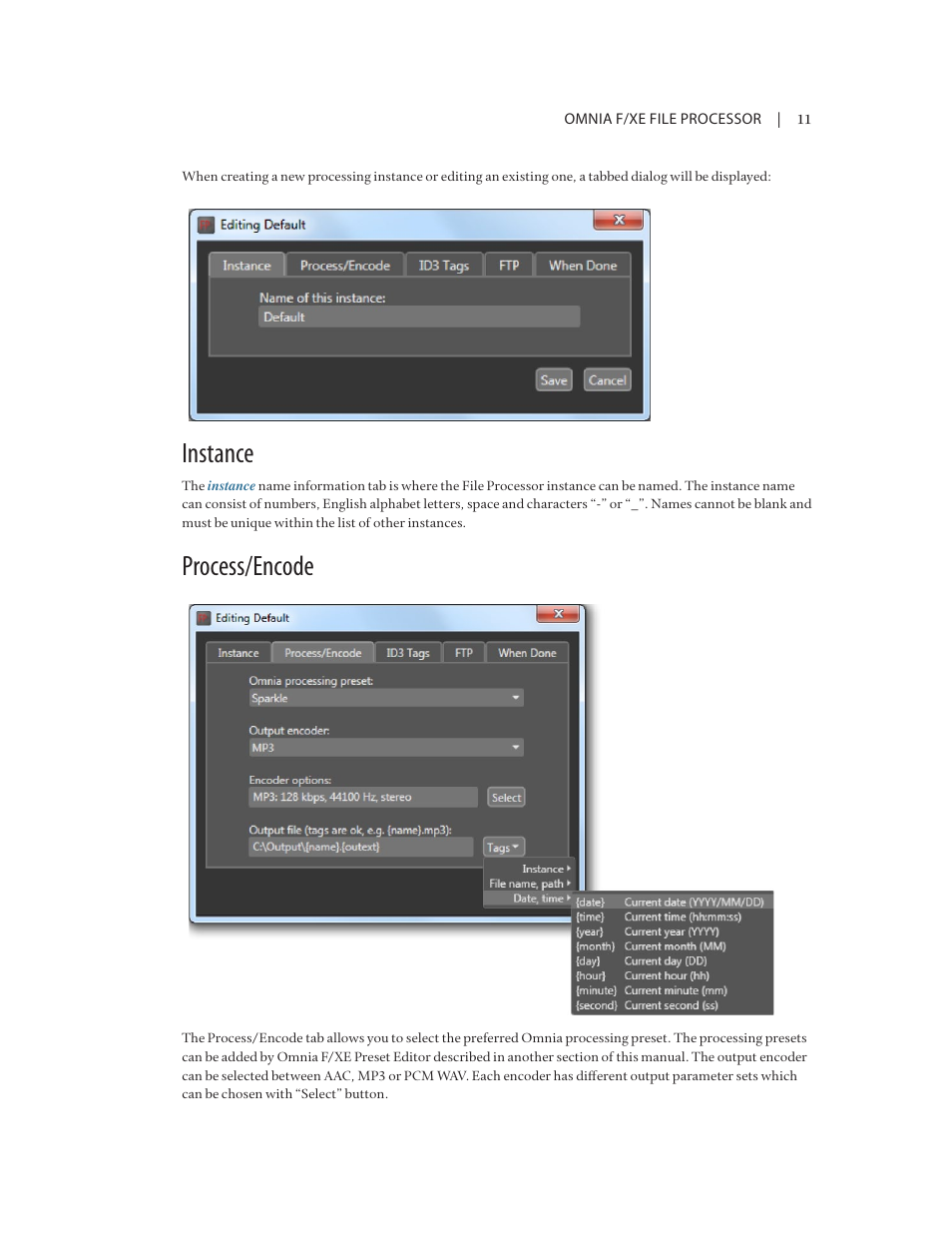 Instance, Process/encode | Omnia Audio Omnia F/XE User Manual | Page 13 / 46