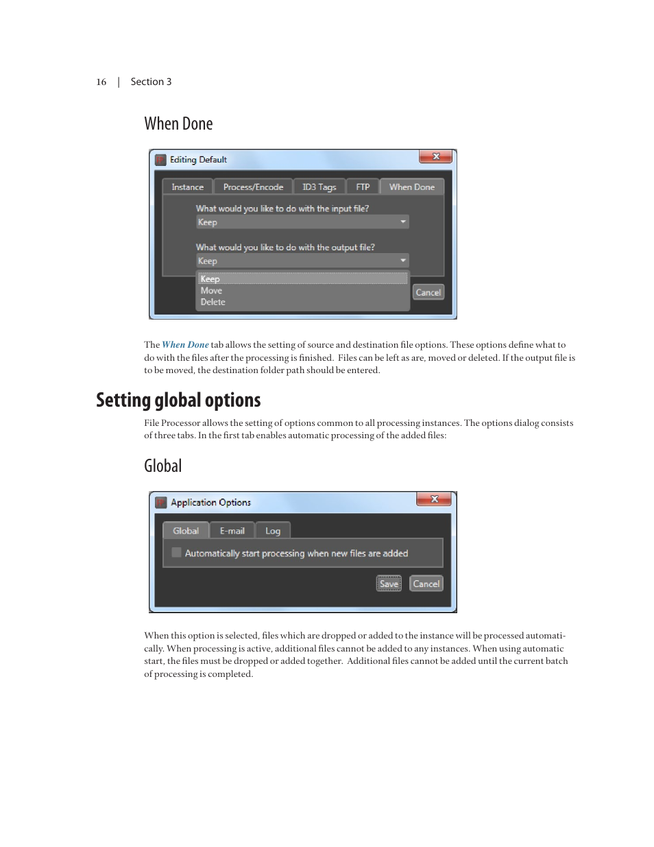Setting global options, When done, Global | Omnia Audio Omnia F/XE User Manual | Page 18 / 46