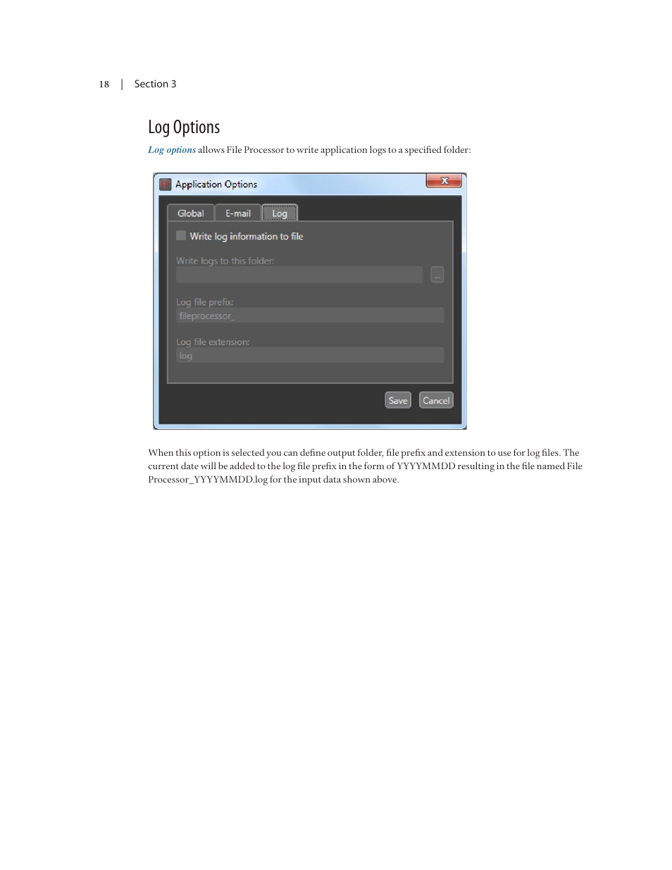 Log options | Omnia Audio Omnia F/XE User Manual | Page 20 / 46
