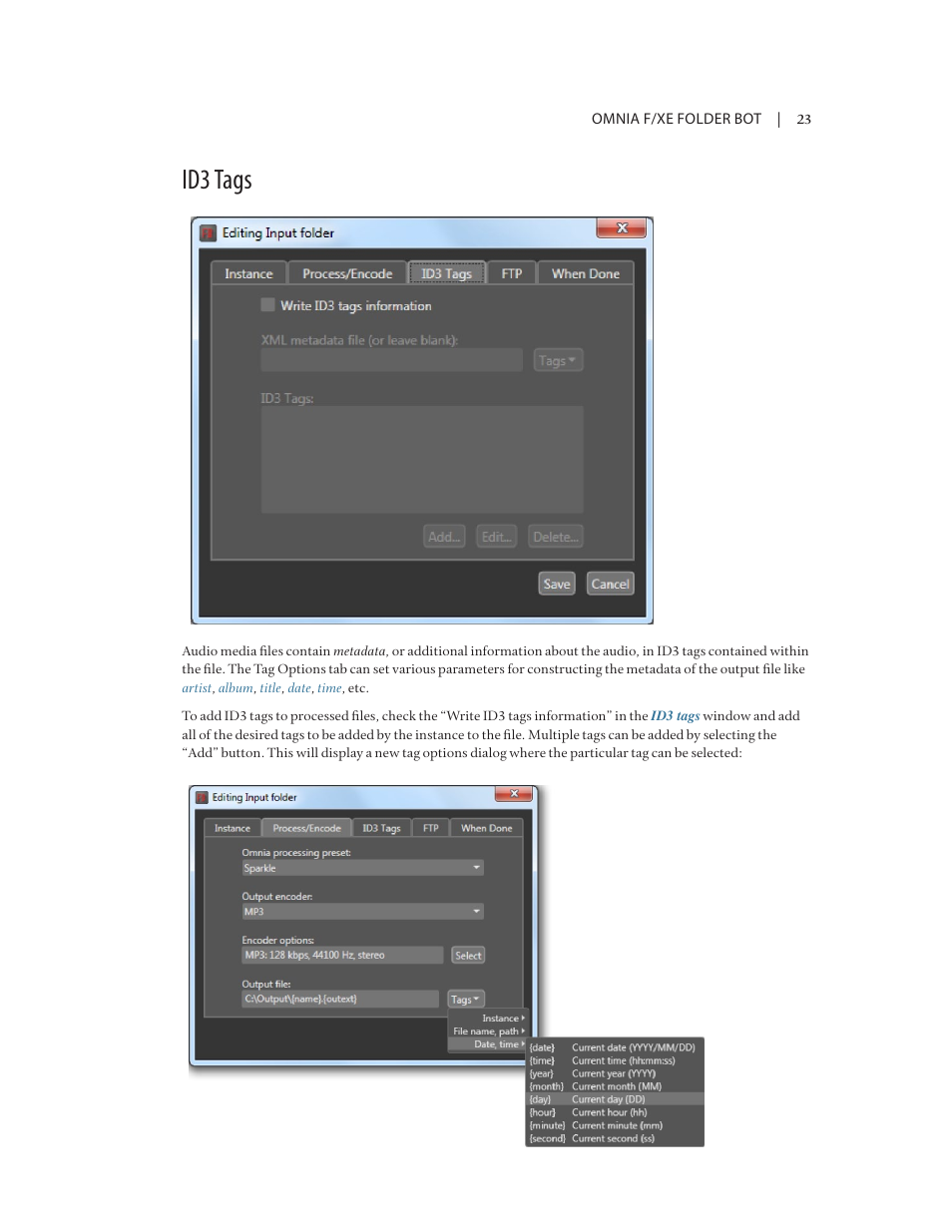 Id3 tags | Omnia Audio Omnia F/XE User Manual | Page 25 / 46