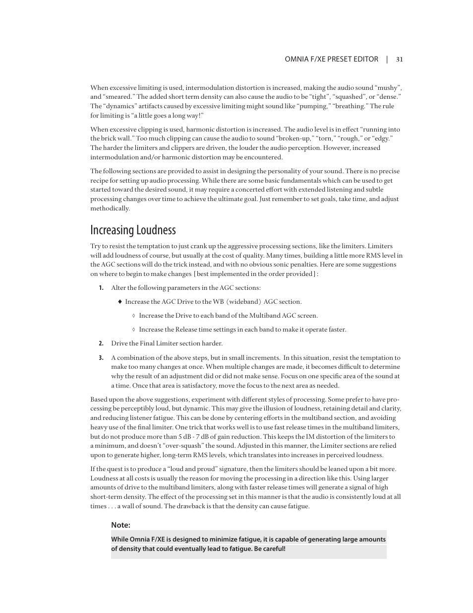 Increasing loudness | Omnia Audio Omnia F/XE User Manual | Page 33 / 46