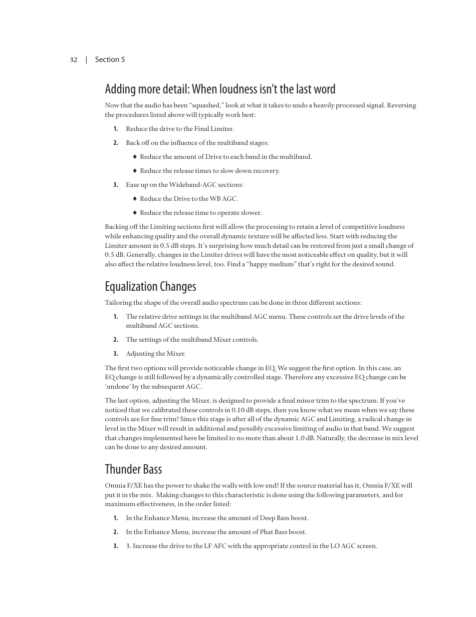 Equalization changes, Thunder bass | Omnia Audio Omnia F/XE User Manual | Page 34 / 46
