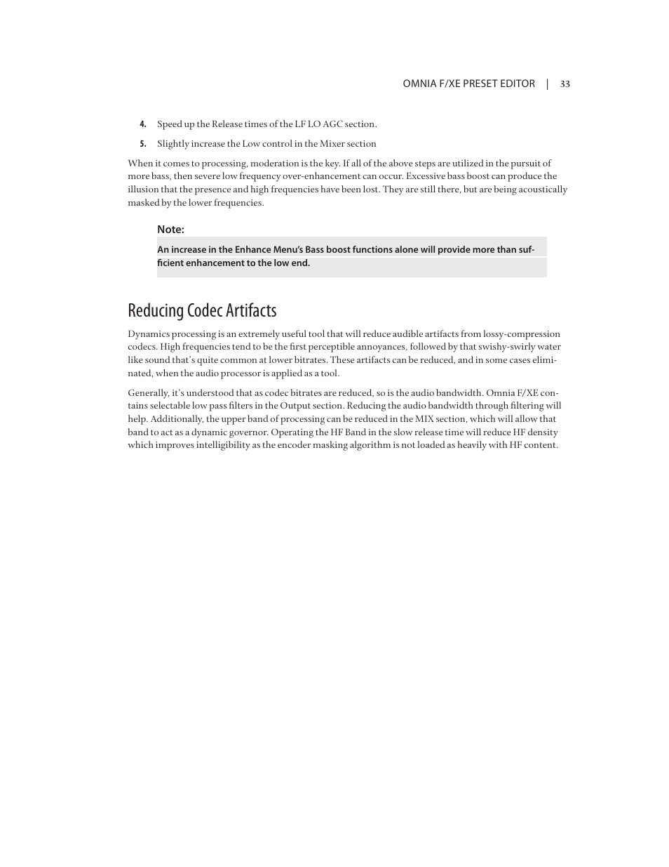 Reducing codec artifacts | Omnia Audio Omnia F/XE User Manual | Page 35 / 46