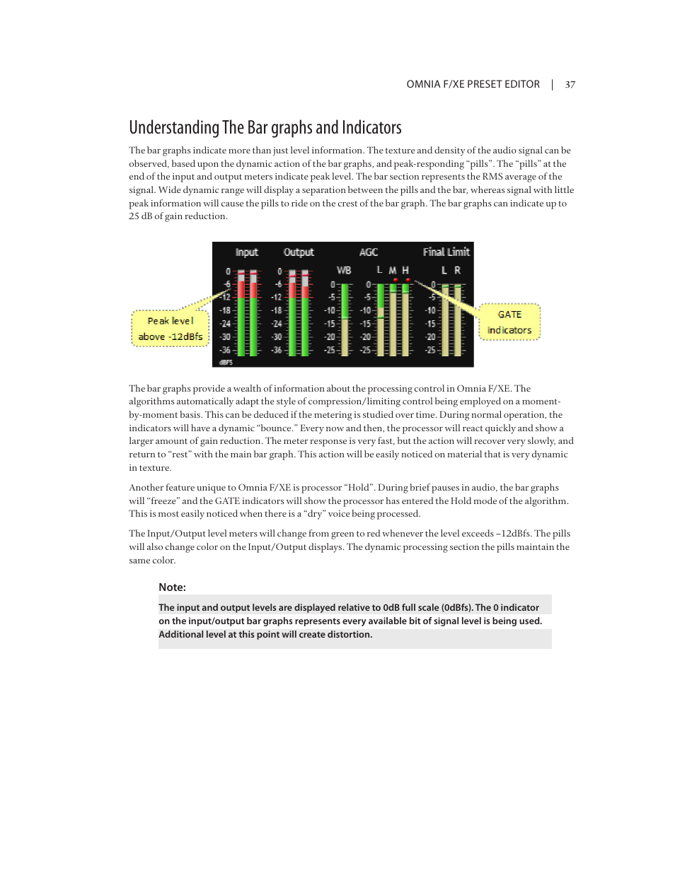 Understanding the bar graphs and indicators | Omnia Audio Omnia F/XE User Manual | Page 39 / 46