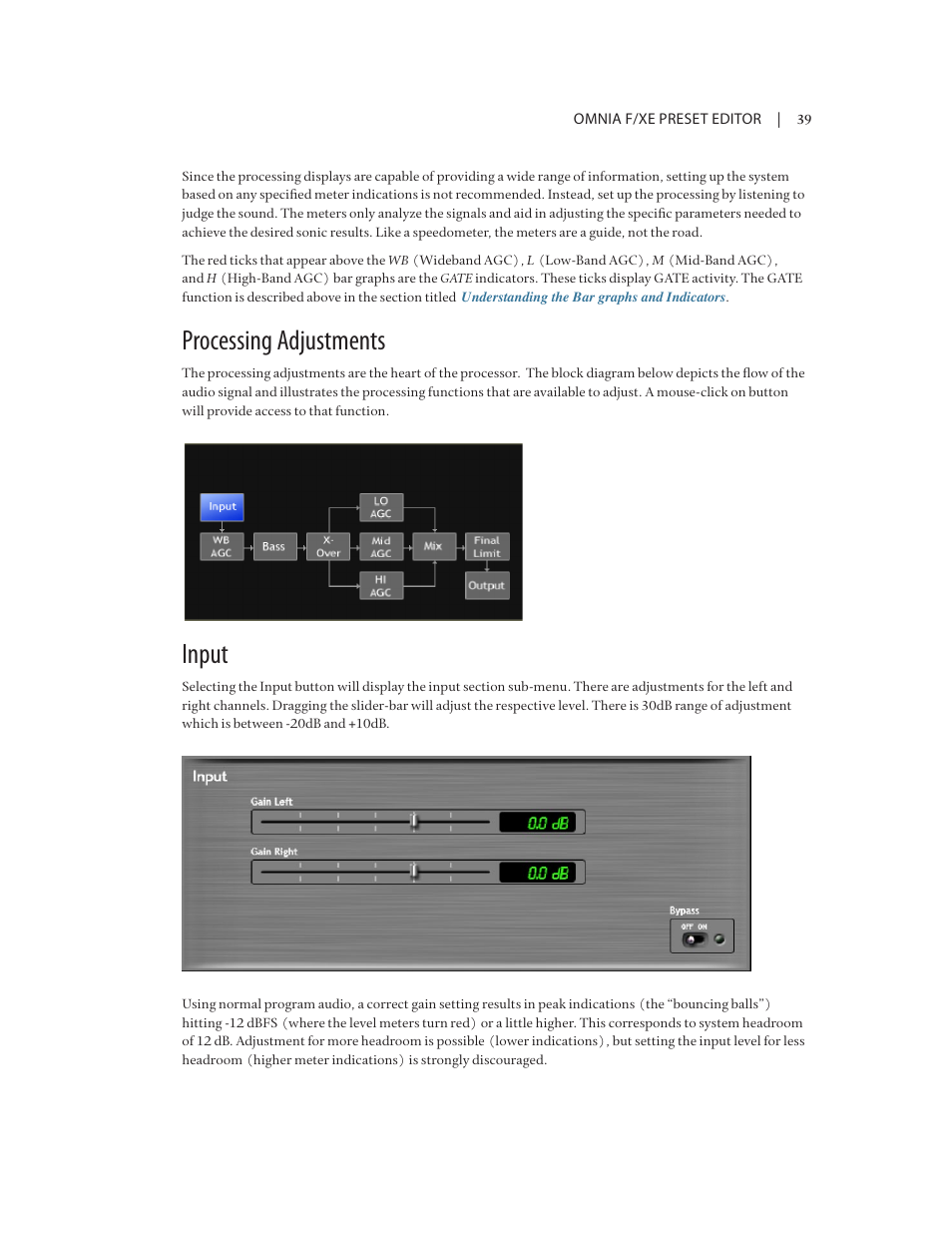 Processing adjustments, Input | Omnia Audio Omnia F/XE User Manual | Page 41 / 46