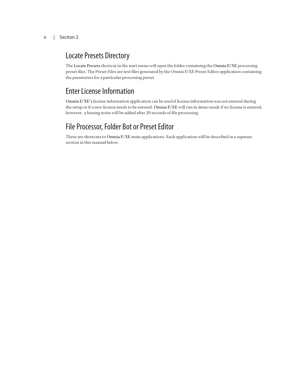 Locate presets directory, Enter license information, File processor, folder bot or preset editor | Omnia Audio Omnia F/XE User Manual | Page 8 / 46
