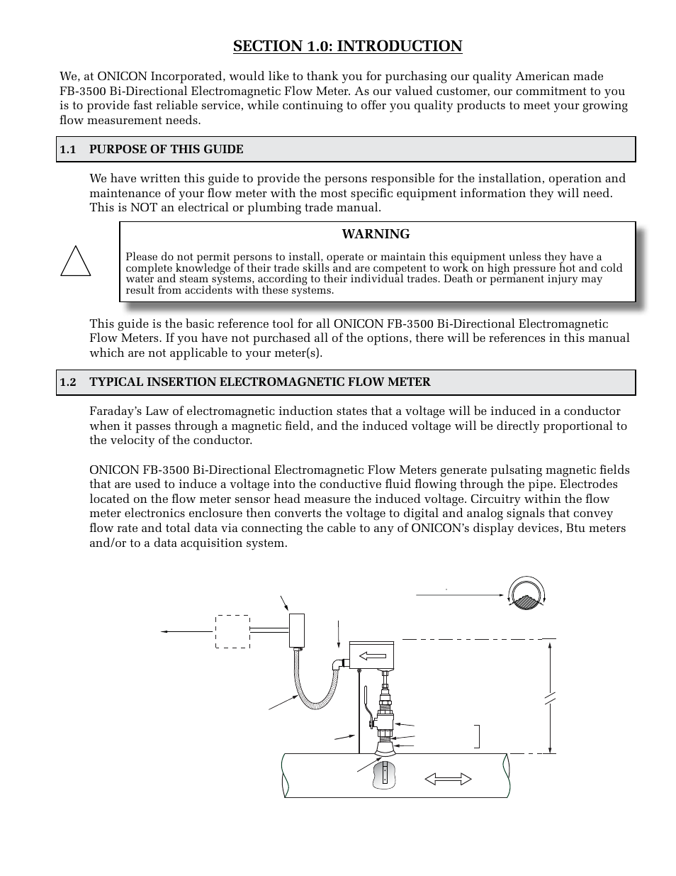Warning | ONICON FB-3500 Series User Manual | Page 5 / 28