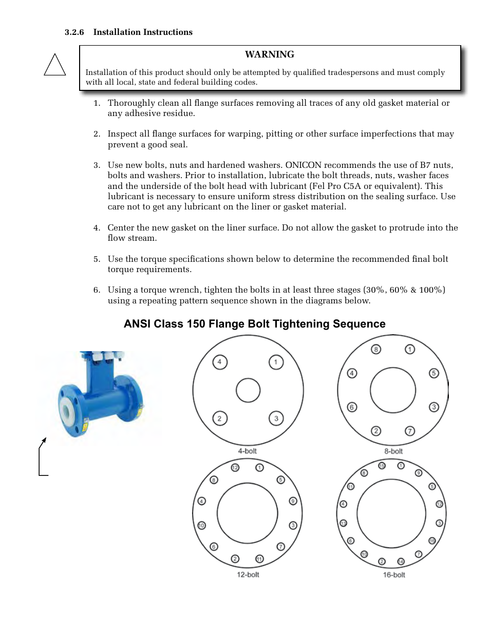 Ansi class 150 flange bolt tightening sequence | ONICON F-3100 Series User Manual | Page 23 / 41