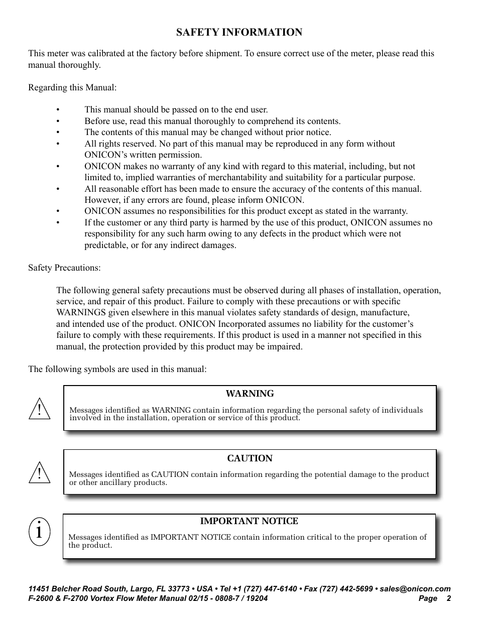 ONICON F-2600 User Manual | Page 2 / 131