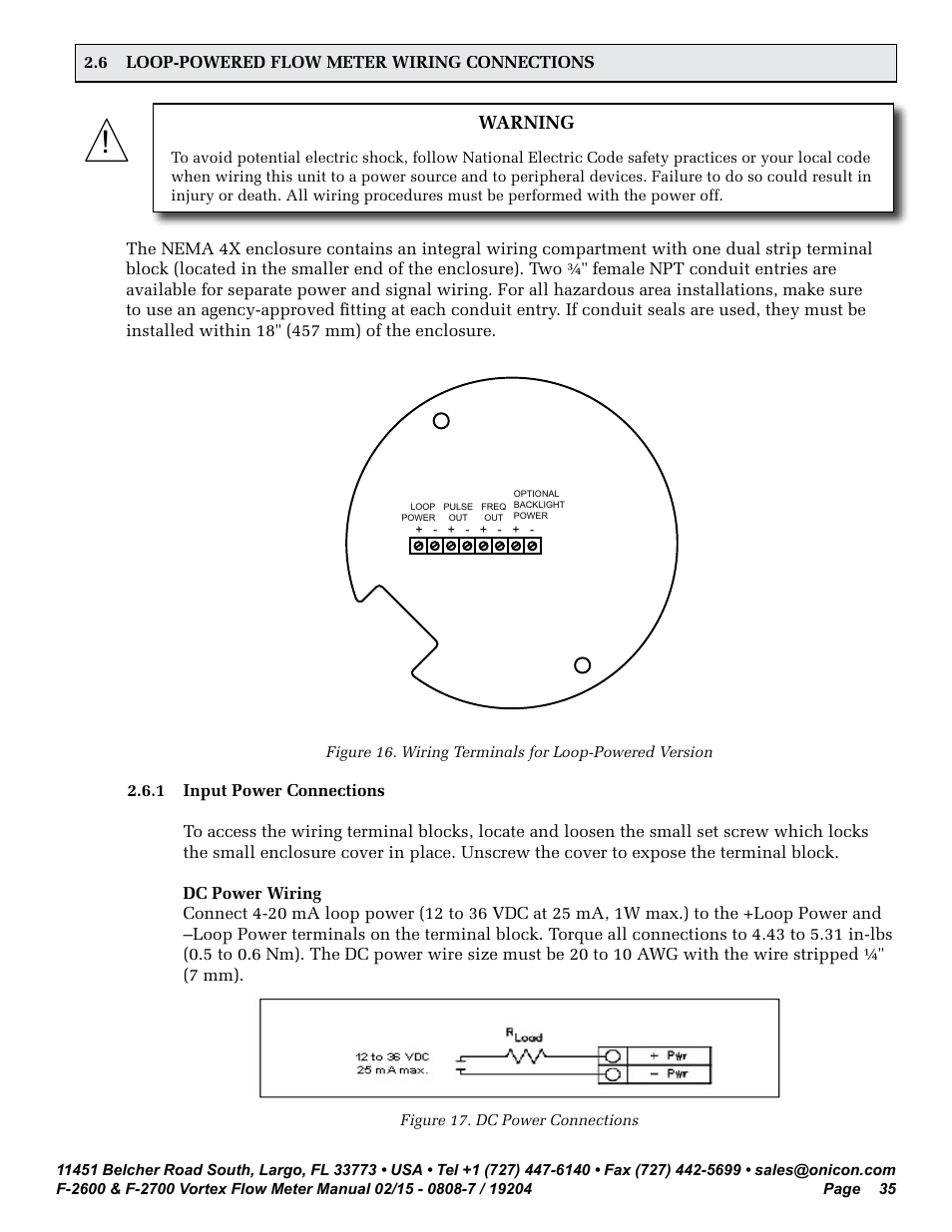 Warning | ONICON F-2600 User Manual | Page 35 / 131