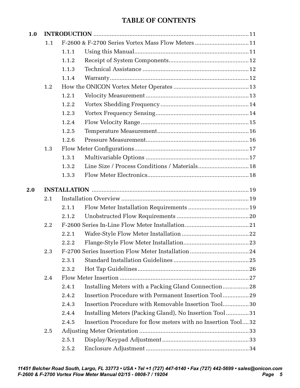 ONICON F-2600 User Manual | Page 5 / 131