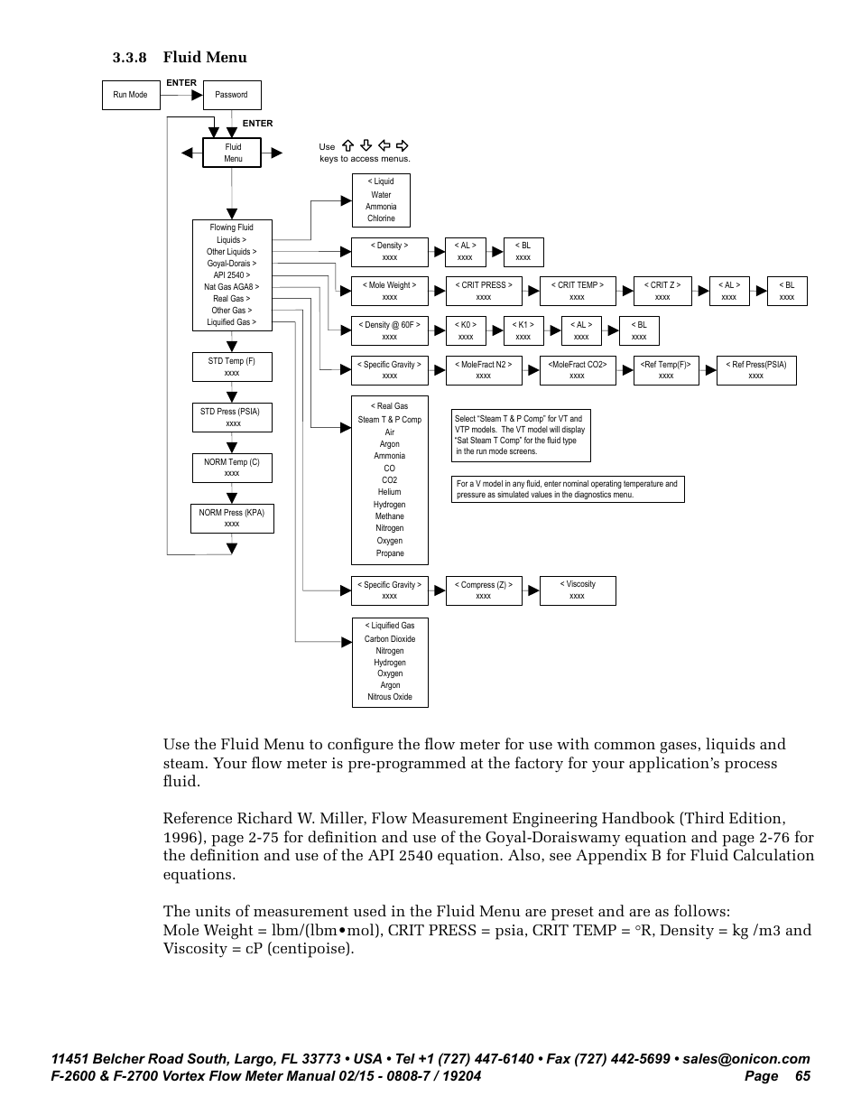 8 fluid menu | ONICON F-2600 User Manual | Page 65 / 131