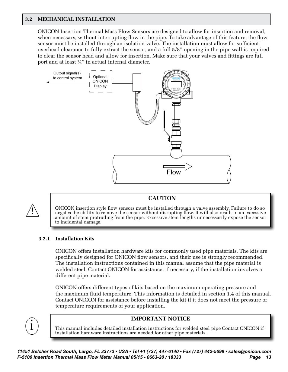 Flow | ONICON F-5100 Insertion User Manual | Page 13 / 33