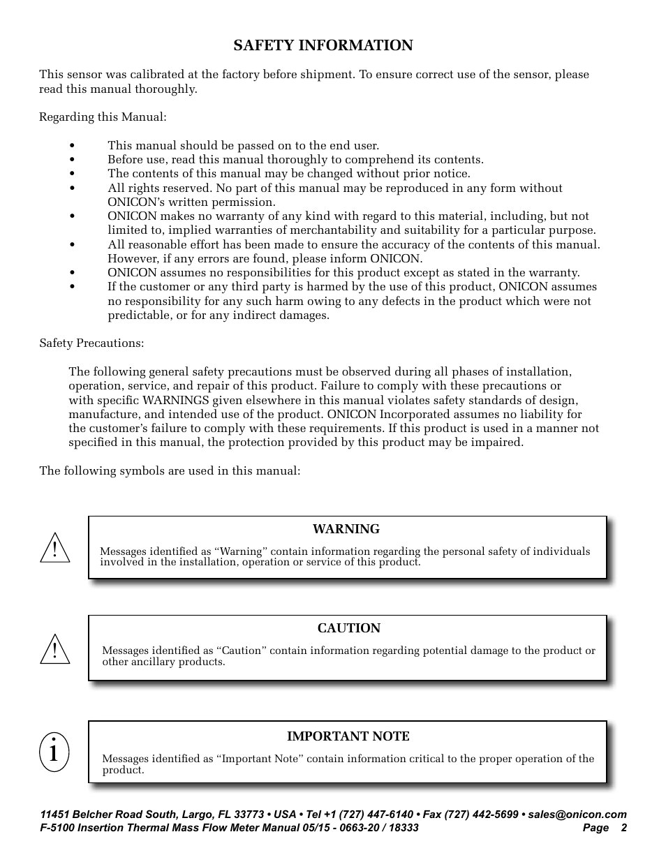 ONICON F-5100 Insertion User Manual | Page 2 / 33