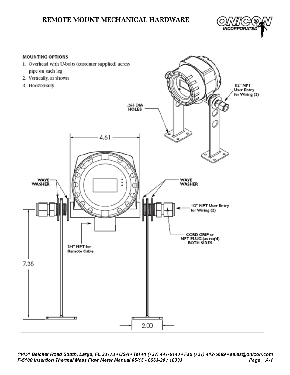 Remote mount mechanical hardware | ONICON F-5100 Insertion User Manual | Page 28 / 33