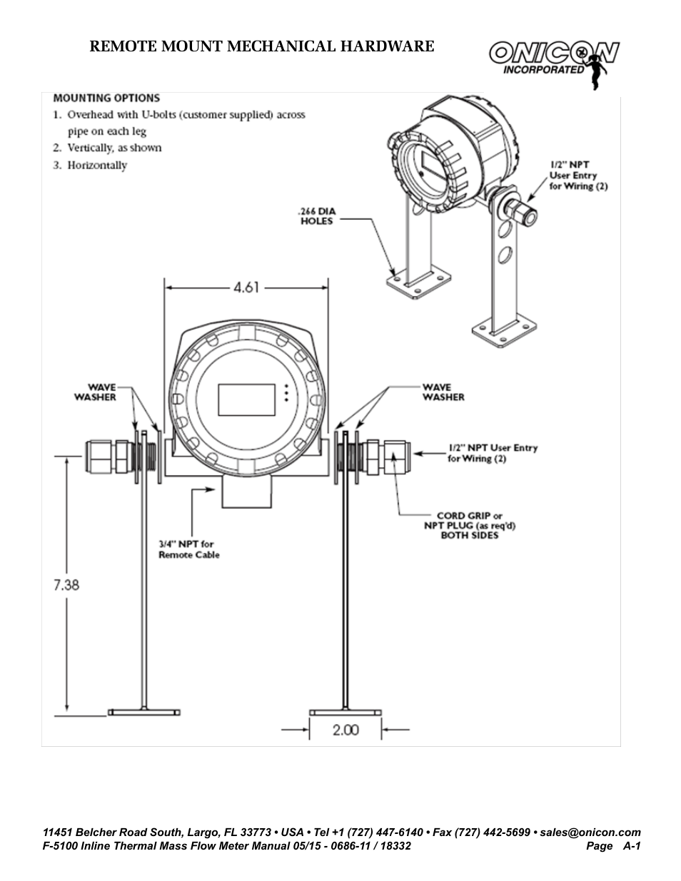 Remote mount mechanical hardware | ONICON F-5100 Inline User Manual | Page 24 / 25