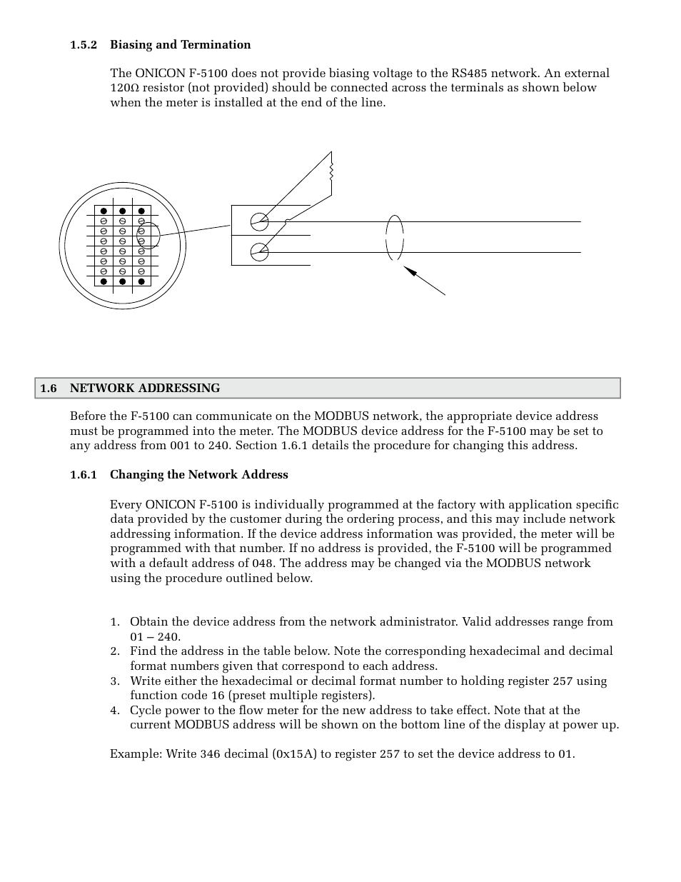 120 ohm incoming cable leave shield unterminated | ONICON F-5100 MOD Network User Manual | Page 7 / 15